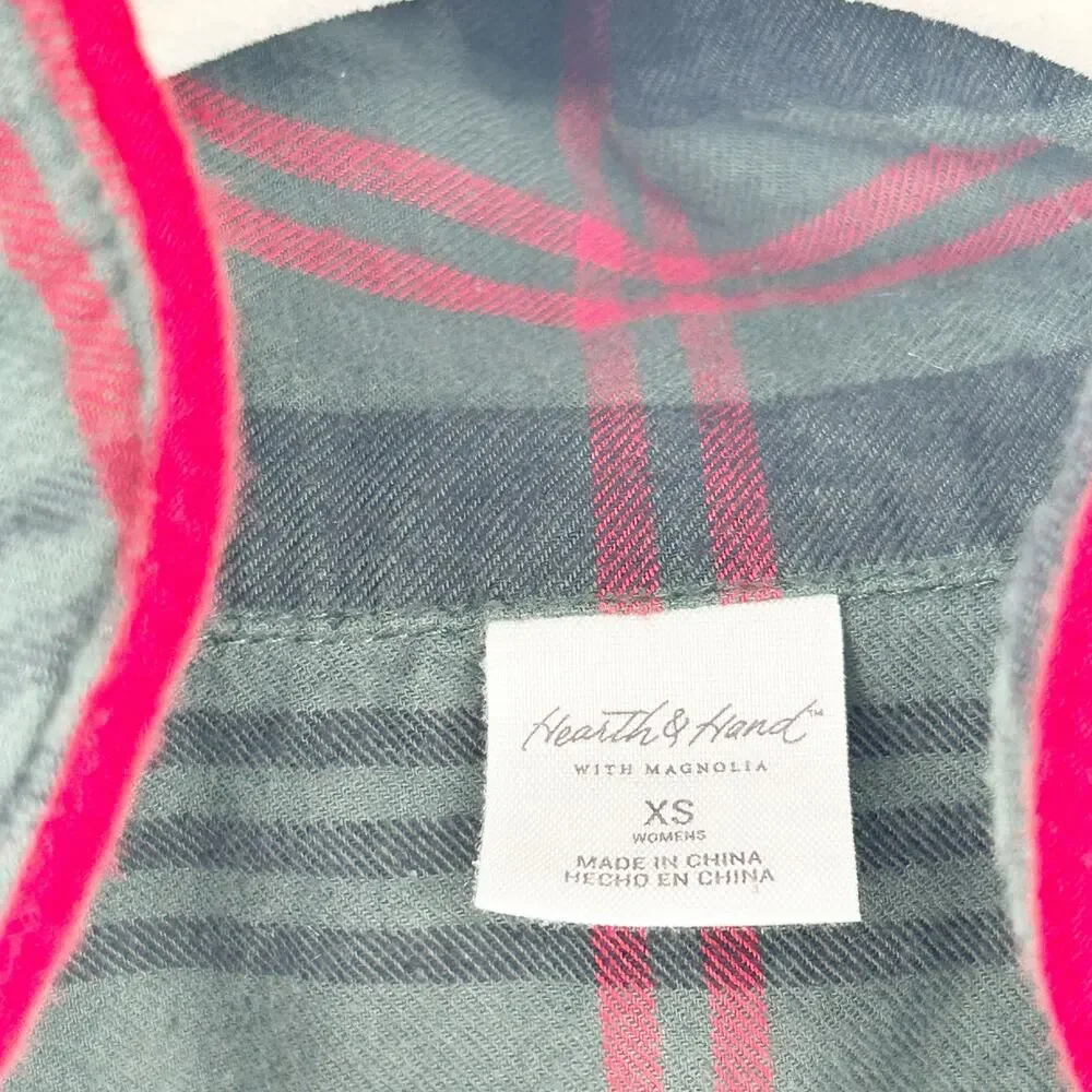 Hearth & Hand Womens Christmas Holiday Flannel Tartan Plaid Button Pajama Top XS
